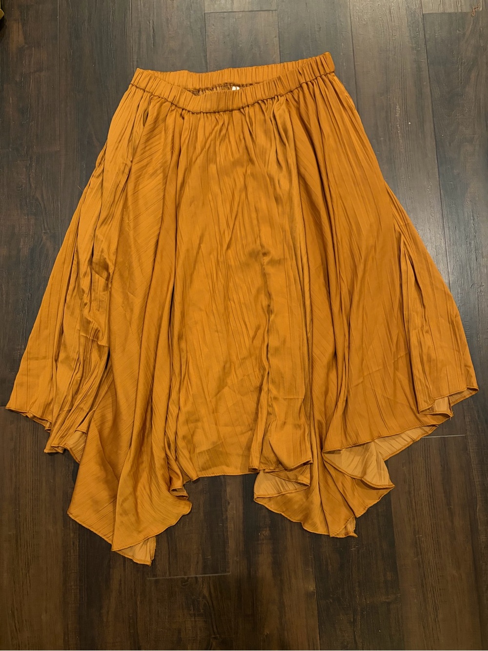 Anthropologie Copper Pleated Handkerchief Hem Skirt Large Petite